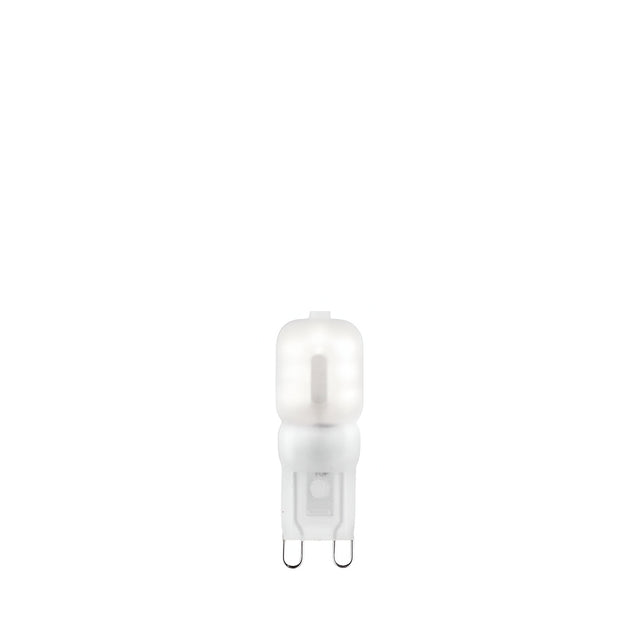 Endon 2W G9 LED capsule bulb with frosted polycarbonate cover and two pin base, shown on a plain white background.