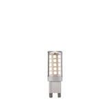 Endon 3.5W G9 LED capsule bulb with clear cover over surface-mounted diodes and white two-pin base, cool white and non-dimmable, on a white background.