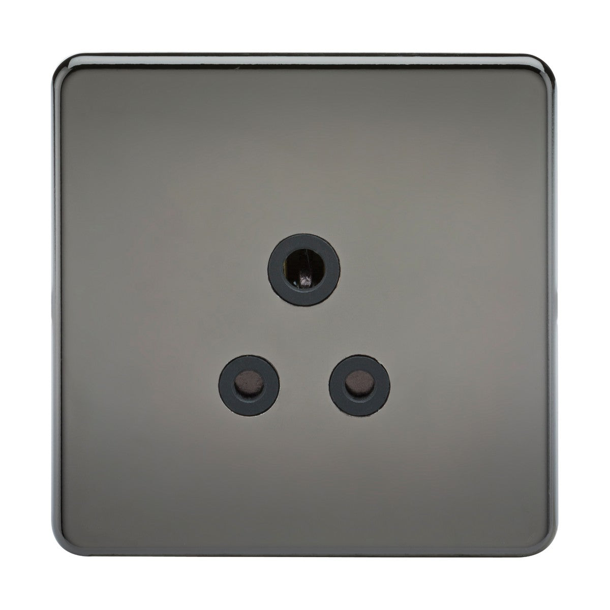 A 5A unswitched socket in black nickel with a black insert, designed with a screwless feature, on a white background.
