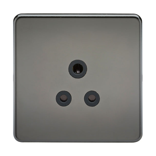 A 5A unswitched socket in black nickel with a black insert, designed with a screwless feature, on a white background.