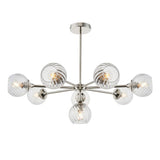 Endon Georgiana 8-light semi-flush pendant with spiral-cut clear glass globes on a nickel-plated metal frame, shown against a plain white background.