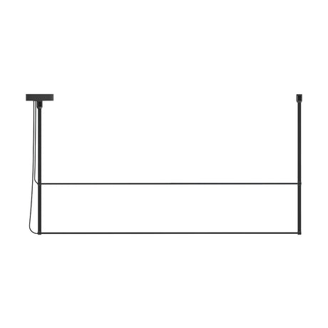 René Duo Horizontal LED Linear Pendant Light in matt black, with two slim bars suspended between upright rods and a round ceiling canopy, shown on a plain white background.