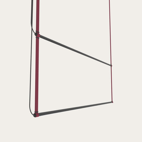 René Duo Horizontal LED Linear Pendant Light in burgundy, two angled matte black bars suspended between slim burgundy cords, shown against a plain light background.
