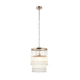 Bramgrove Pendant in antique brass, single-light fitting with tiered clear glass droplets, hung from a chain on a plain white background.