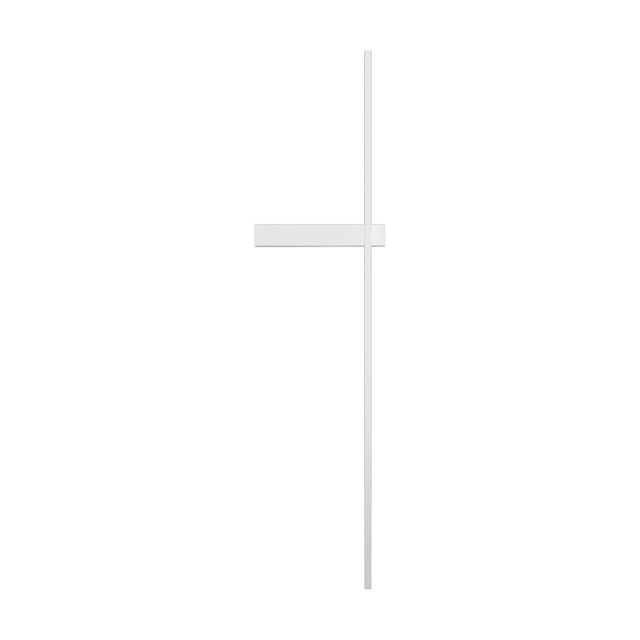 Rut LED Linear Wall Light in matt white, a slim vertical bar crossed by a short horizontal arm bracket, integrated LED, shown against a plain white background.