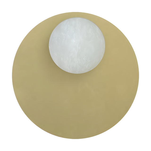 Royal Eclipse Alabaster Globe Wall Light with a 10cm alabaster sphere set on a round Matt Polished Brass disc, shown against a plain white background.