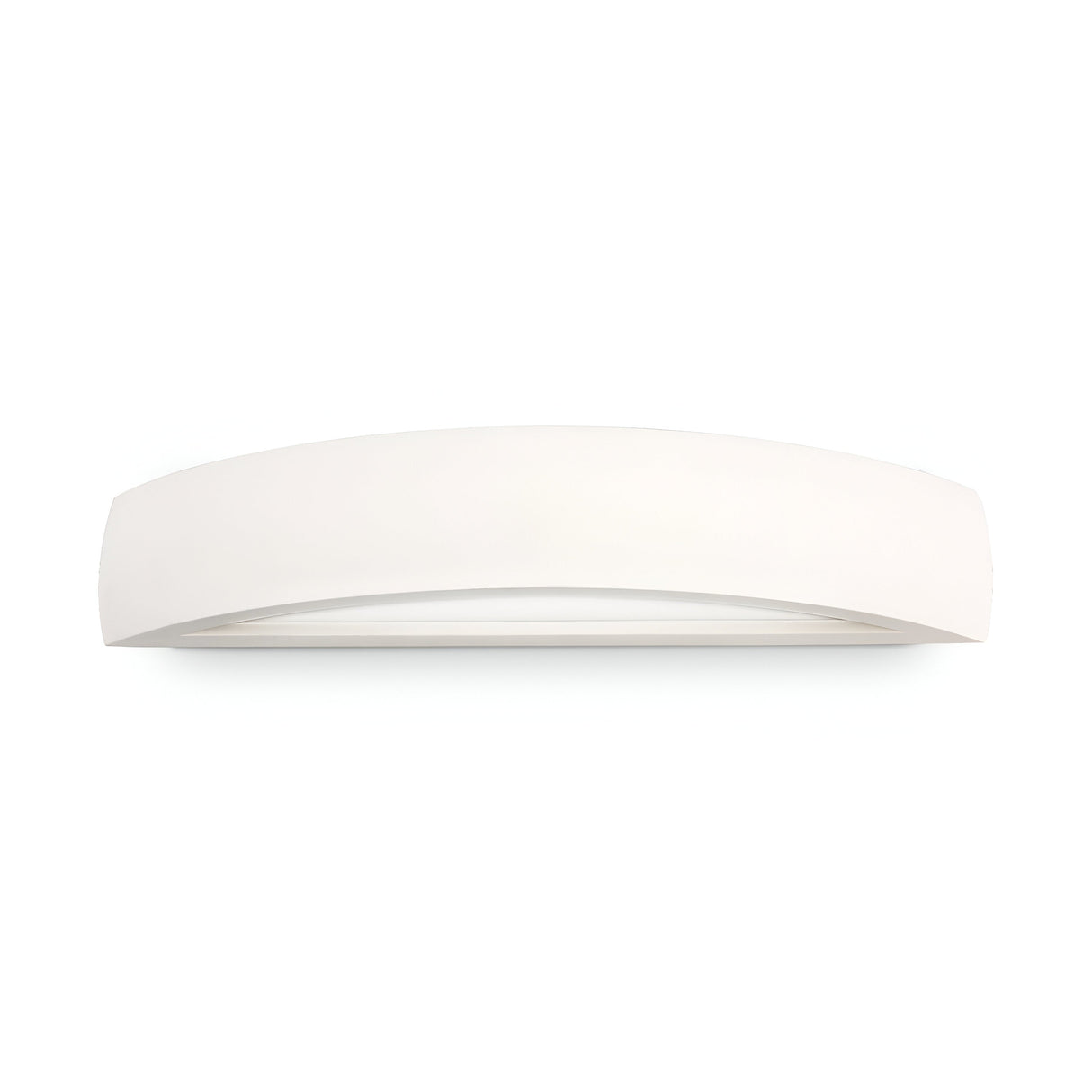 The Terra 2 Light Wall Light in white features a minimalist design with a gently curved rectangular shape. It provides dual light emission, making it an ideal choice for contemporary interiors by delivering soft and even lighting.