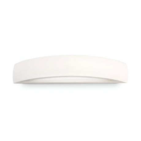 The Terra 2 Light Wall Light in white features a minimalist design with a gently curved rectangular shape. It provides dual light emission, making it an ideal choice for contemporary interiors by delivering soft and even lighting.