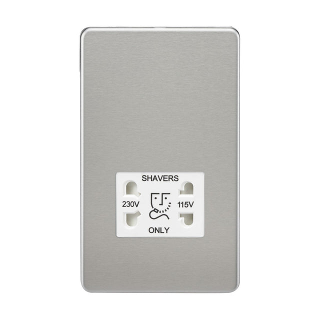 115V/Dual Voltage Shaver Socket - Brushed Chrome (White Insert)