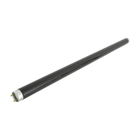 QTX 18W 2ft T8 fluorescent UV black light tube with dark glass casing and G13 bi-pin ends, shown diagonally on a plain white background.
