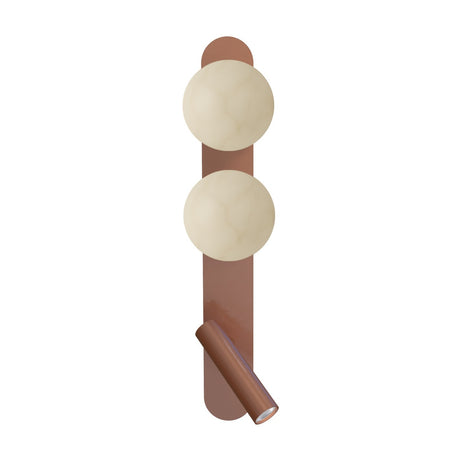 Bubble Alabaster Globe Wall Light with Reading Light in copper, featuring two round alabaster globes on a tall backplate with an adjustable LED reading light below.
