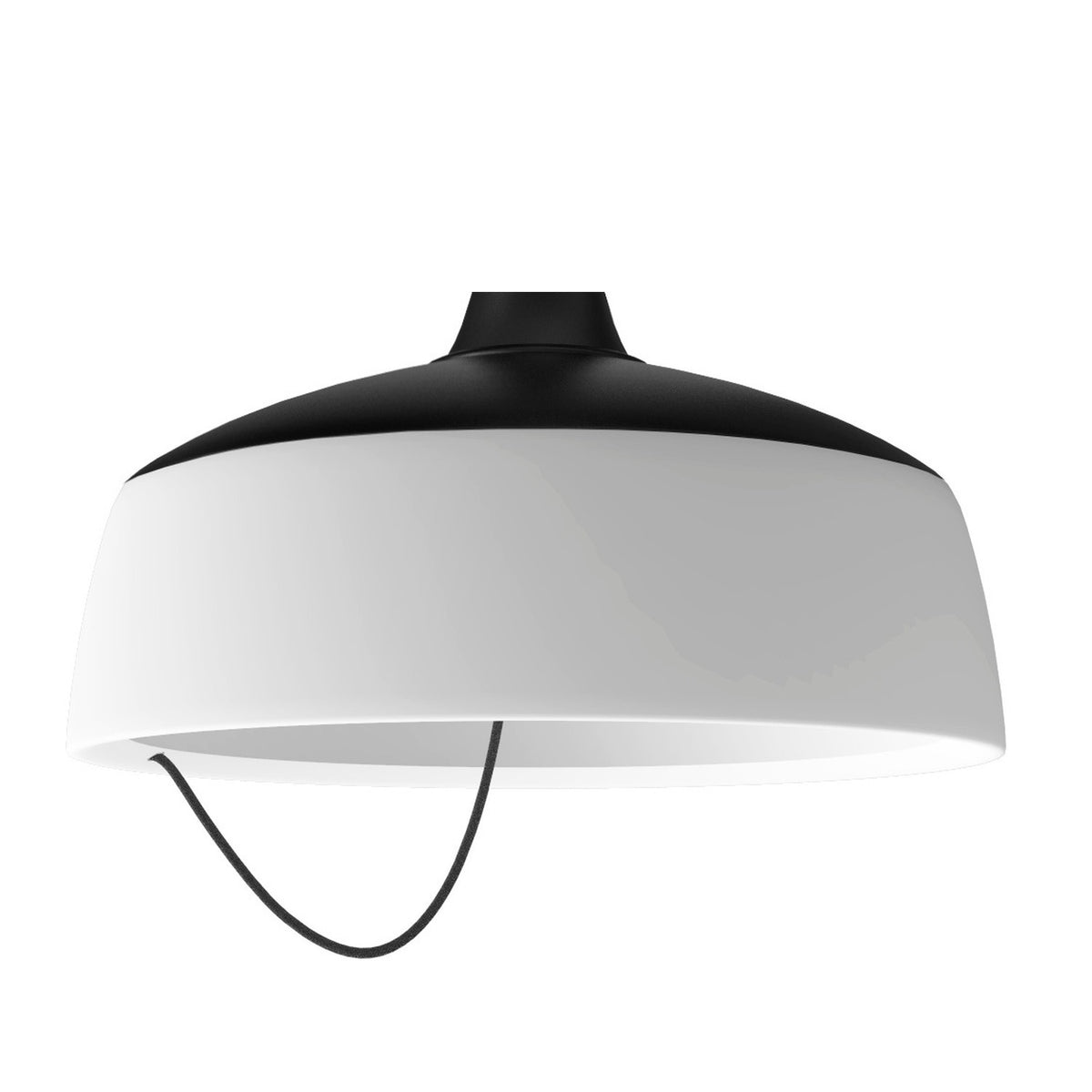 Barna LED Dome Pendant Light in matt black and white, aluminium dome shade with black collar and textile cable, shown on a plain white background.