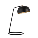 Ashdon Table Lamp in matt black metal with a dome shade, brass detailing and circular base, on a plain white background.