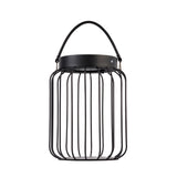 Endon Cranwood solar LED table lamp in matt black with an open metal cage frame and curved carry handle, shown on a plain white background.