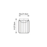Dimension diagram of the Endon Cranwood LED table lamp showing 21cm diameter and 27cm height for the matt black caged fitting.