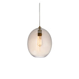 Brockmere Pendant in Brass & Gold, single-light fitting with an oval champagne lustre glass shade, satin brass fitting, and visible E27 bulb.