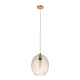 Brockmere Pendant in Brass & Gold, single-light fixture with oval champagne lustre glass shade and satin brass ceiling mount.