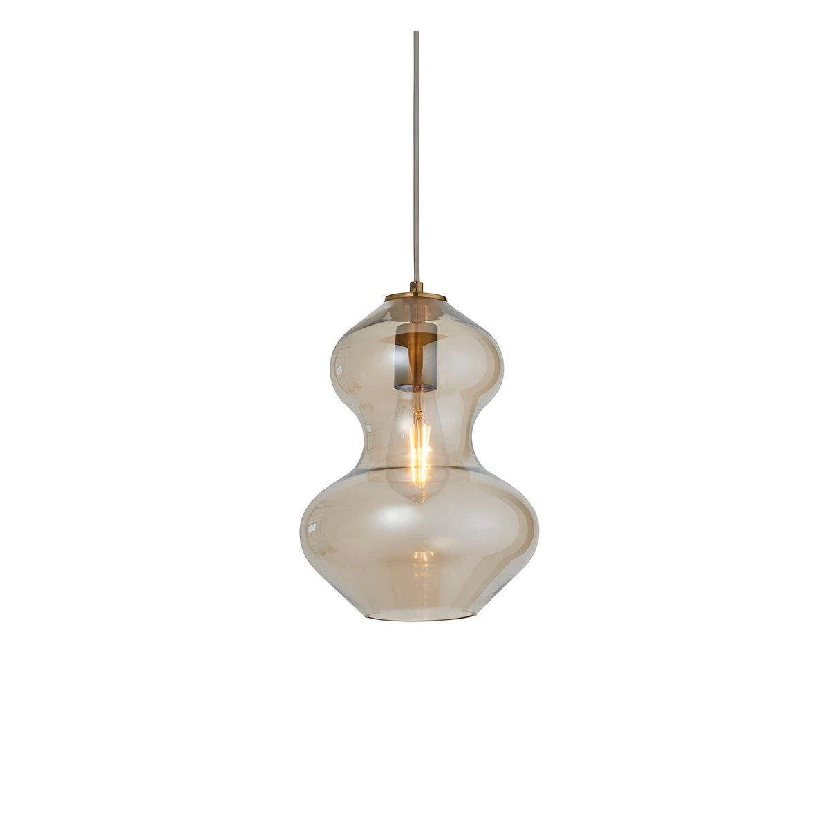 Brockley Pendant Light in Brass & Gold, single-light fitting with curved champagne lustre glass shade and satin brass metalwork.