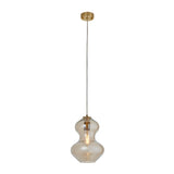 Brockley Pendant in Brass & Gold, single-light fixture with a curved champagne lustre glass shade on a satin brass ceiling rose.
