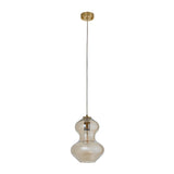 Brockley Pendant in satin brass with a curved champagne lustre glass shade and E27 fitting, shown on a plain white background.