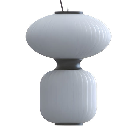 Whiteberry Glow LED Ribbed Glass Pendant Light in matt black, featuring a wide flattened shade above a rounded cylinder joined by a black collar, shown on a plain white background.