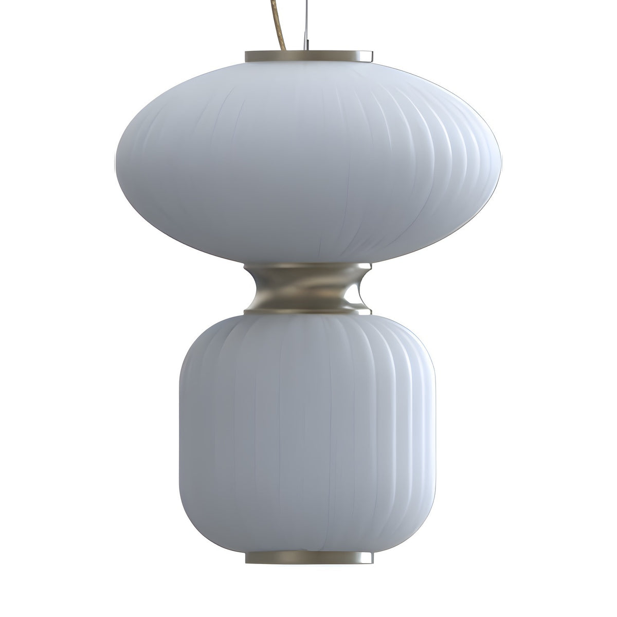 Whiteberry Glow LED Ribbed Glass Pendant Light in white with gold trim, featuring a wide flattened upper shade and rounded lower tier joined by a gold collar, shown on a plain white background.