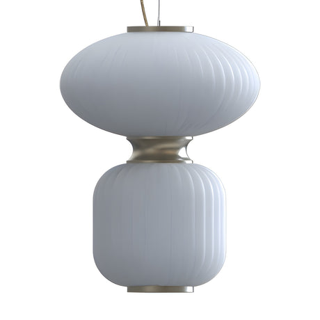 Whiteberry Glow LED Ribbed Glass Pendant Light in white with gold trim, featuring a wide flattened upper shade and rounded lower tier joined by a gold collar, shown on a plain white background.