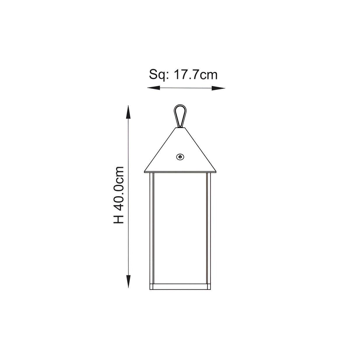 Dimension diagram of the Endon Brenmont large table lamp showing 40cm height and 17.7cm square base on a white background.