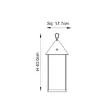 Dimension diagram of the Endon Brenmont large table lamp showing 40cm height and 17.7cm square base on a white background.