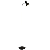 Endon Alderton floor lamp in matt black with an adjustable head, curved handle, slim stem and round base, shown against a plain white background.