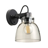 Camden Wall Light in black and chrome with a domed clear glass shade, braided cable, toggle switch, and exposed bulb, shown on a plain white background.