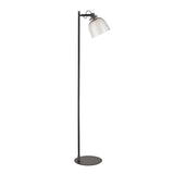 Endon Camden Task Floor Lamp in matt black with adjustable head, smoked glass shade, filament bulb and round base, shown on a white background.