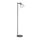Endon Camden Task Floor Lamp in matt black with adjustable head, smoked glass shade, filament bulb and round base, shown on a plain white background.