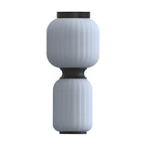 Whiteberry Echo LED ribbed glass flush ceiling light with two stacked white glass shades, matt black centre collar, canopy and base ring, shown on a plain white background.