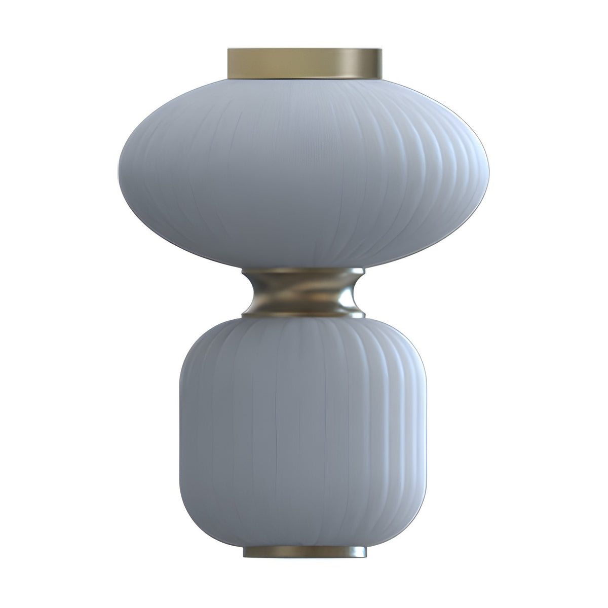 Whiteberry Glow LED Ribbed Glass Flush Ceiling Light in white glass with gold collar and canopy, stacked wide-and-rounded shade design on a plain background.