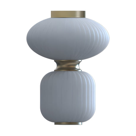 Whiteberry Glow LED Ribbed Glass Flush Ceiling Light in white glass with gold collar and canopy, stacked wide-and-rounded shade design on a plain background.