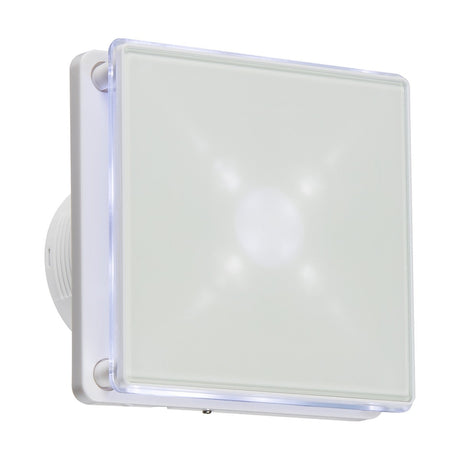 This square LED wall light pairs beautifully with the 100mm/4" LED Extractor Fan With Overrun Timer in white. The fixture boasts a frosted white cover and circular mount, embodying a simple yet modern design. Its diffused lighting effect and gently glowing center points help create a tranquil atmosphere.