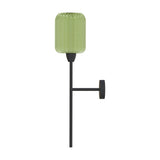Greenberry Cylinder Ribbed Glass Wall Light with a single green ribbed glass cylinder shade on a slim black iron rod and round backplate, shown against a plain white background.