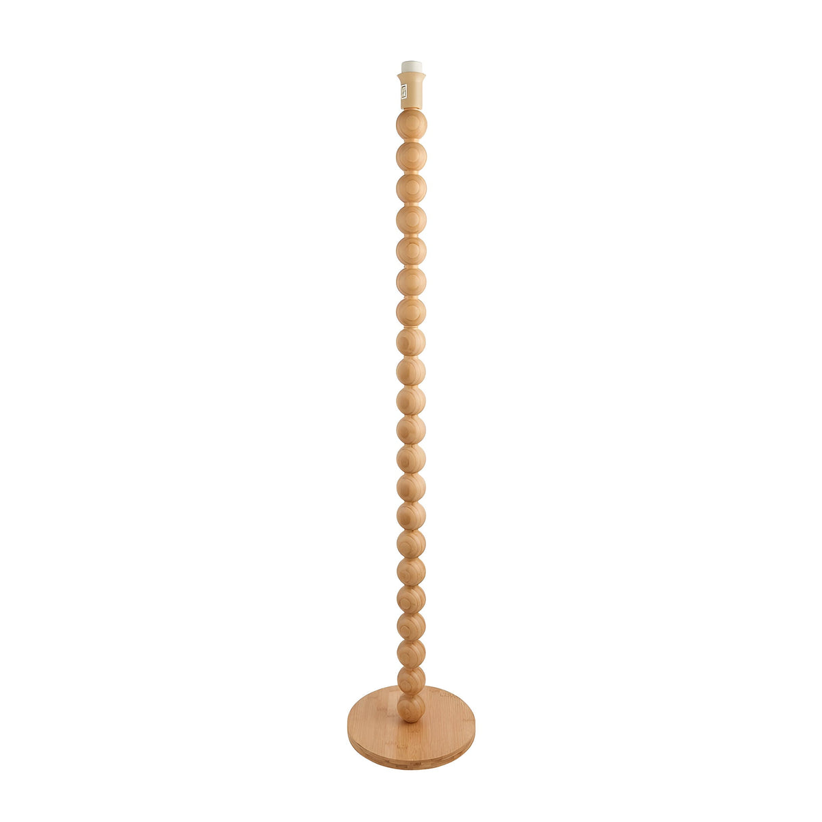 Endon Ashwood floor lamp base with stacked natural bamboo spheres on a round wooden base and E27 lamp holder, shown on a plain white background.