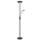 Endon Cliffcombe mother and child floor lamp in matt black with an opal glass uplighter shade and adjustable reading arm, on a plain white background.
