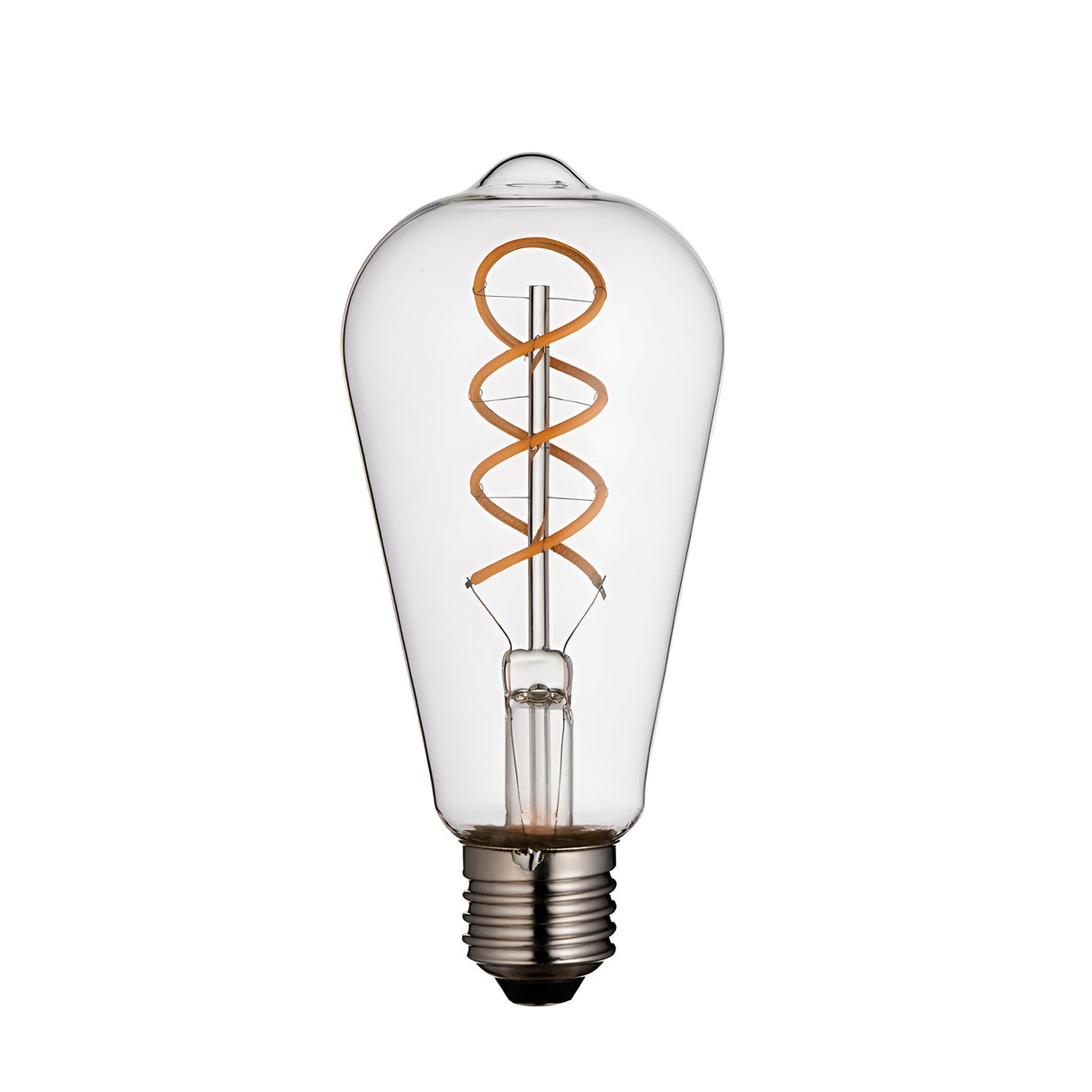 Endon 4W E27 LED filament bulb with clear pear-shaped glass and amber twisted spiral filament, shown on a plain white background.