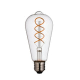 Endon 4W E27 LED filament bulb with clear pear-shaped glass and amber twisted spiral filament, shown on a plain white background.