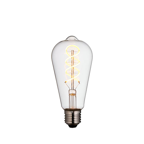 Endon 4W E27 LED filament twist bulb with clear pear-shaped glass and warm white spiral filament, shown on a plain white background.