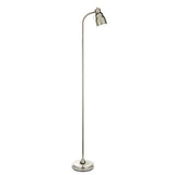 Endon Bevleigh floor lamp in bright nickel with a flexible gooseneck arm, single GU10 head and round base, shown on a plain white background.