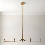 Endon Cliffleigh 4 light linear pendant in brushed aged brass with slim ceiling rod, curved bar, sphere detail and B22 lamp holders, no shades fitted.