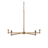 Cliffleigh 5 light pendant with brushed aged brass frame and B22 lamp holders on splayed arms, height-adjustable chain, no shades, plain white background.
