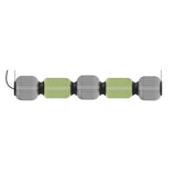 Greenberry LED 5 Light Ribbed Glass Linear Pendant Light in Grey and Green, five fluted glass shades joined by black collars on a horizontal bar, shown on a plain white background.