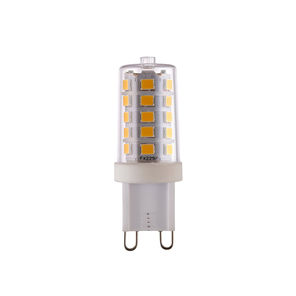 Endon 3.7W G9 LED capsule bulb with clear casing and visible SMD chips on a white base, shown against a plain white background.