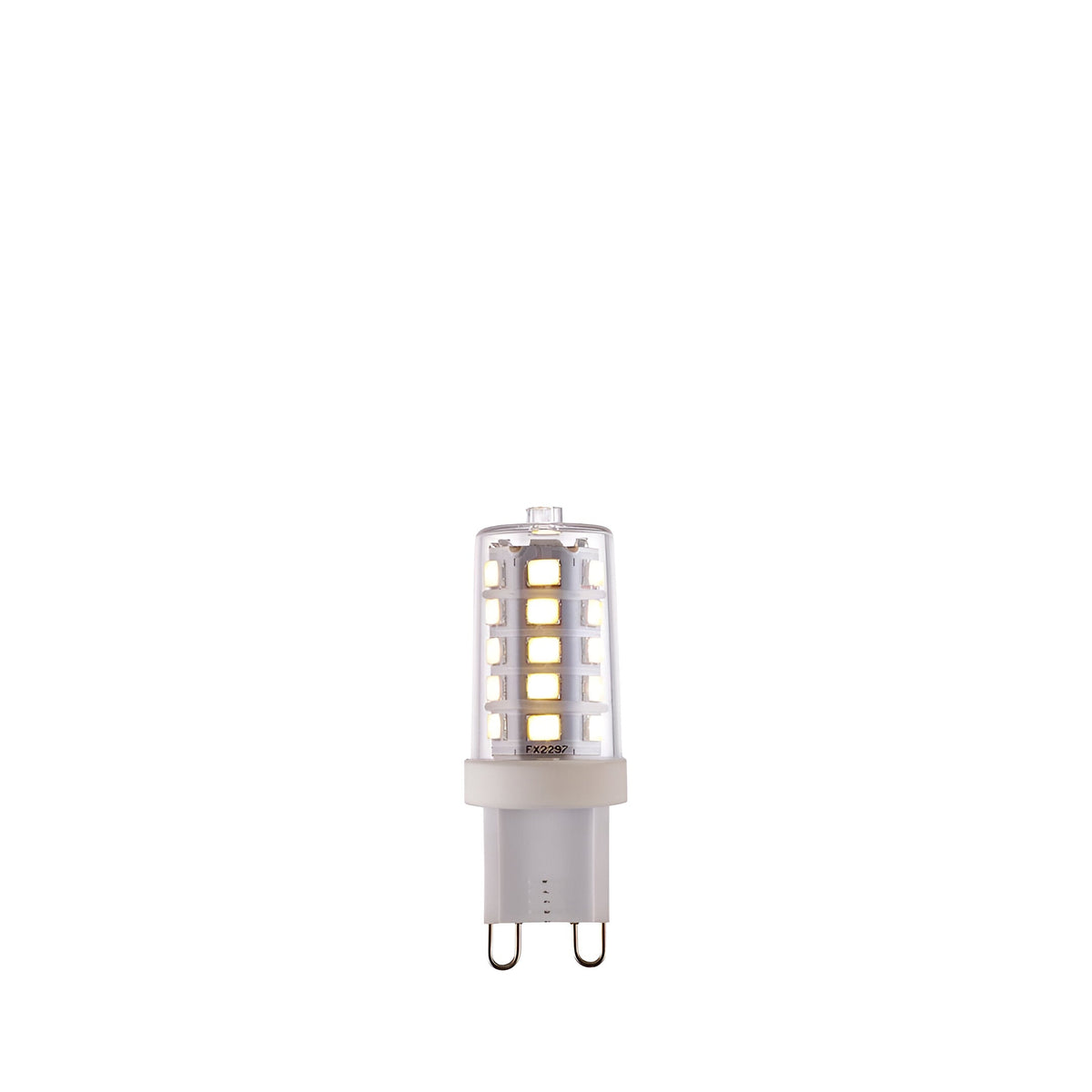 Endon 3.7W G9 LED capsule bulb with clear cover, exposed LED chips and white two-pin base, shown against a plain white background.