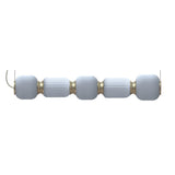 Whiteberries Echo LED 5 Light Ribbed Glass Pendant in Gold, a linear fixture with alternating rounded and slim white glass shades joined by gold collars, shown on a plain white background.